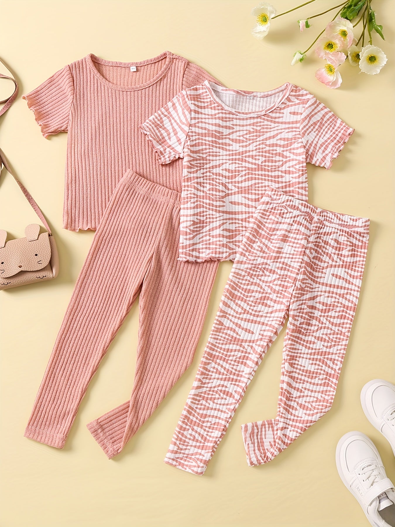 Летний комплект длинных штанов для девочек с отделкой из салатового трикотажа однотонного цвета для активного отдыха