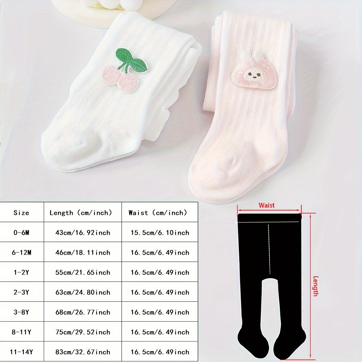 Girls' Breathable Mesh Leggings with Cherry Bunny Design 2 Pack All-Season Cotton Blend