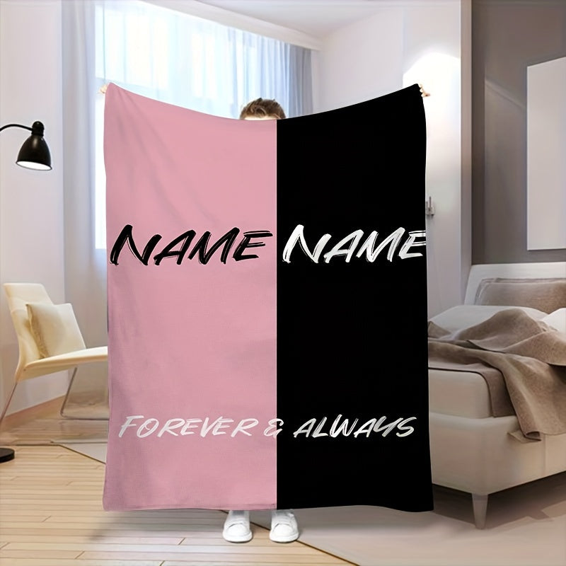 Personalized Couple's Flannel Blanket Pink Black All Seasons Gift for Grandparents Parents Twins