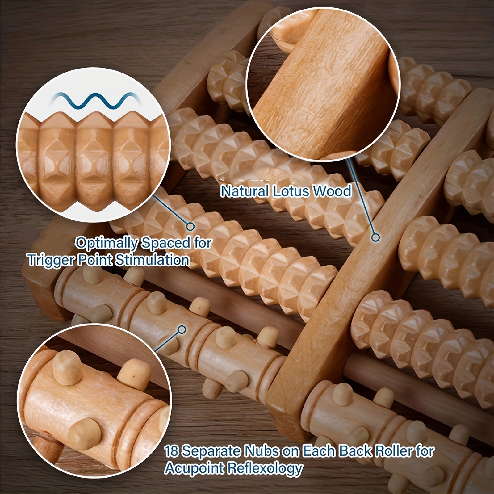 Masajeador de pies de madera con 10 filas de rodillos para relajación en casa para hombres y mujeres