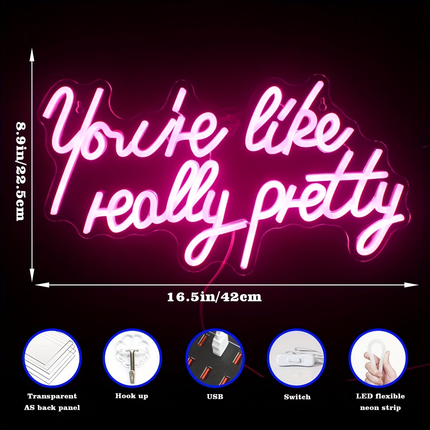 Pink Neon Wall Decor Light with "You're Like Really Pretty" Message