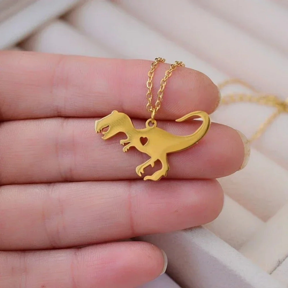 Unisex Stainless Steel Dinosaur Pendant Necklace with 18K Gold Plating Hip Hop Style Jewelry