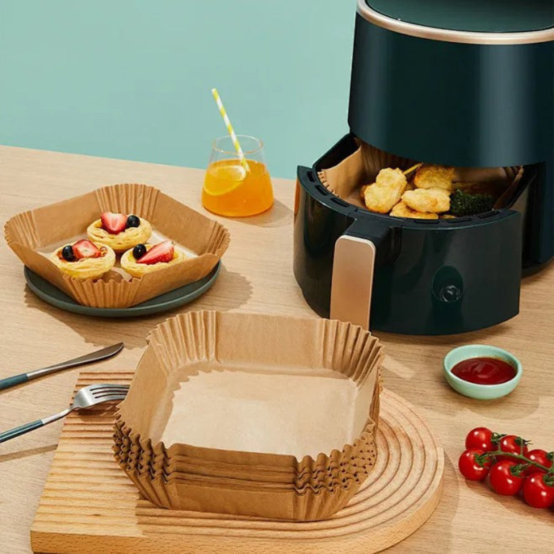 Set of 100 Reusable Unbleached Square Air Fryer Liners Food-Safe Microwave Accessories