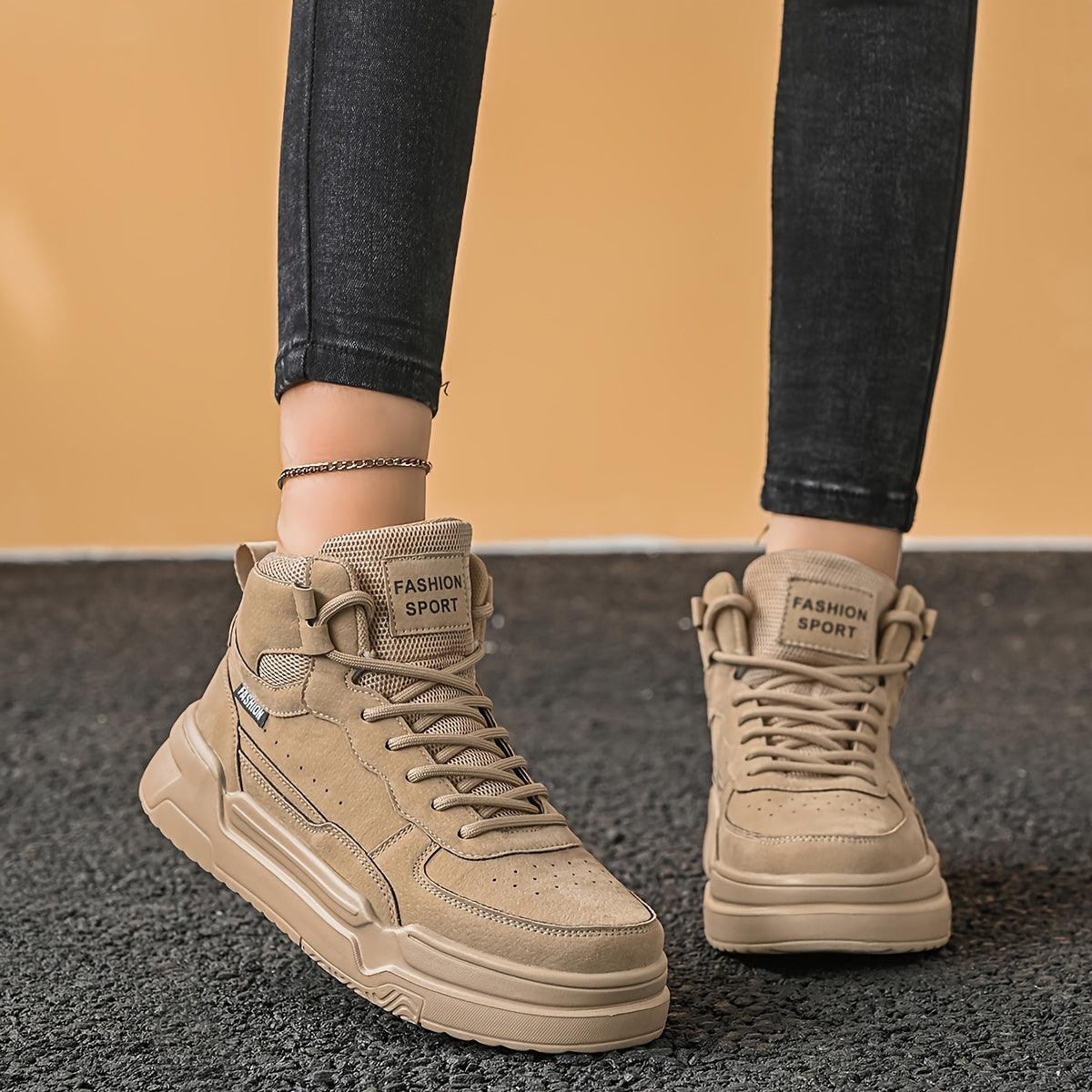 Women's High-Top Fashion Sneakers Casual Street Style Solid Color Lightweight EVA Sole Skate Shoes