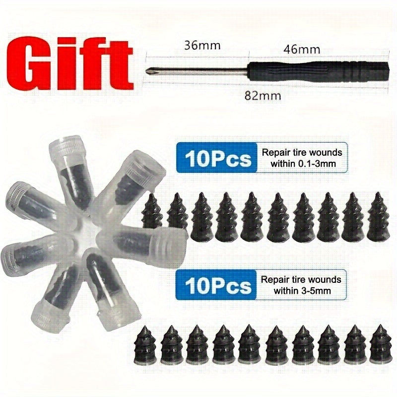 Universal Tire Repair Kit 20pcs Rubber Nails with Tool for Cars Motorcycles Trucks