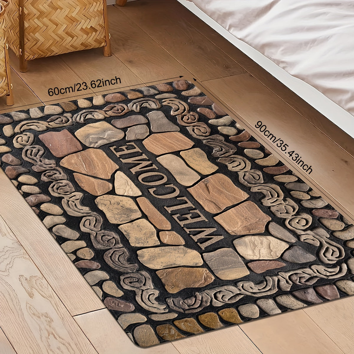 Pebble Print Doormat ichki va tashqi foydalanish uchun, sirpanmaydigan, dog'ga chidamli polyester mato