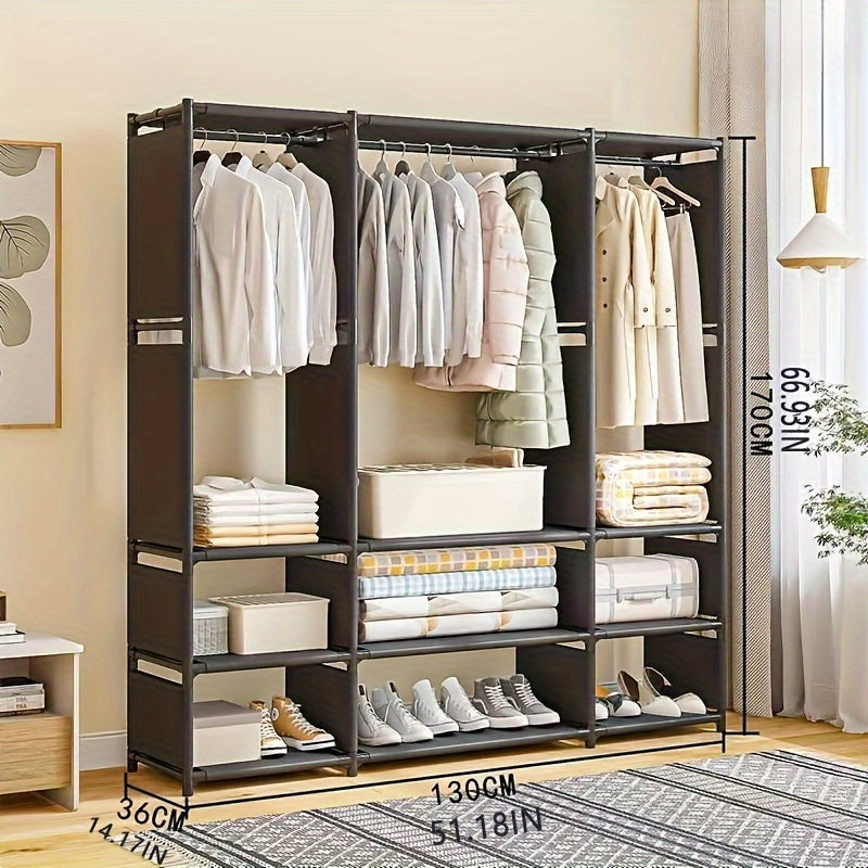 Durable Metal Coat Rack Organizer with 1-3 Rows, Space-Saving, No Assembly