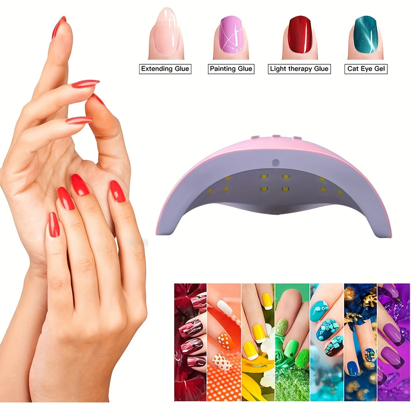Nail Art Tool Set with USB Nail Lamp Polisher Cuticle Tools and Finger Dividers