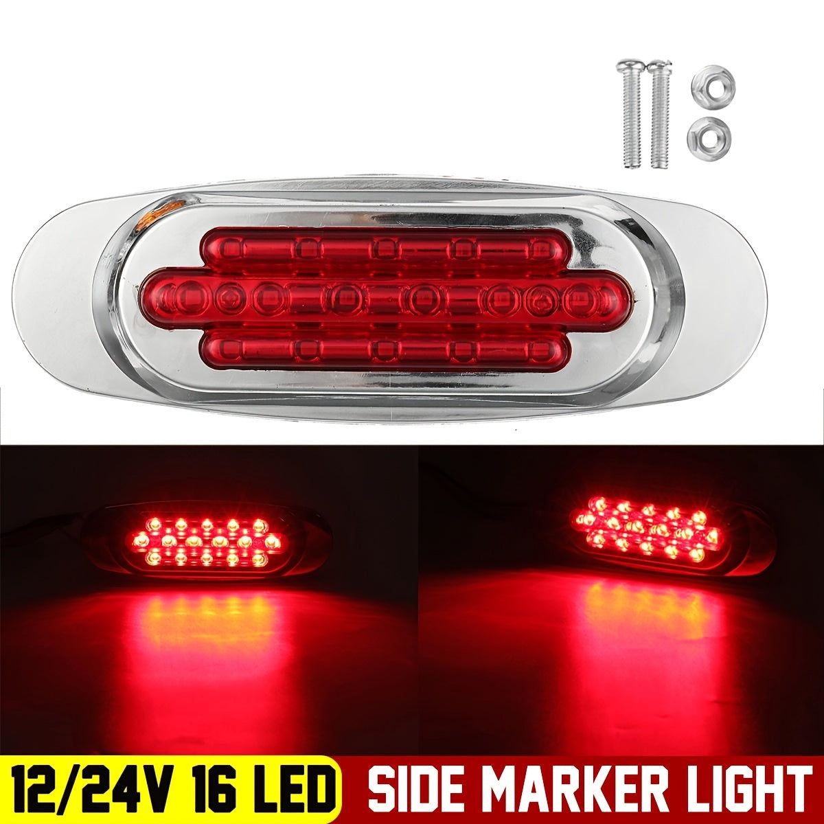 2-Pack Led Car Side Marker Lights 16LED 12-24V Universal Truck Trailer Rear