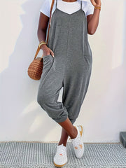Women's Plus Size Solid Pocket Jumpsuit V-Neck Casual Summer Overall