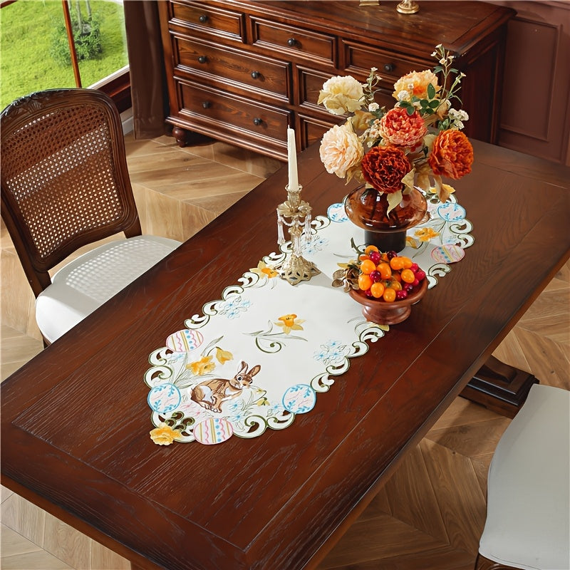 Zarif Pasxa Qopqog‘i va Tuxum Stol Qoplamasi: 100% polyester, qo‘l mehnati bilan tayyorlangan gullar dizayni, Bahor bayramlari va uy bezatish uchun mukammal.