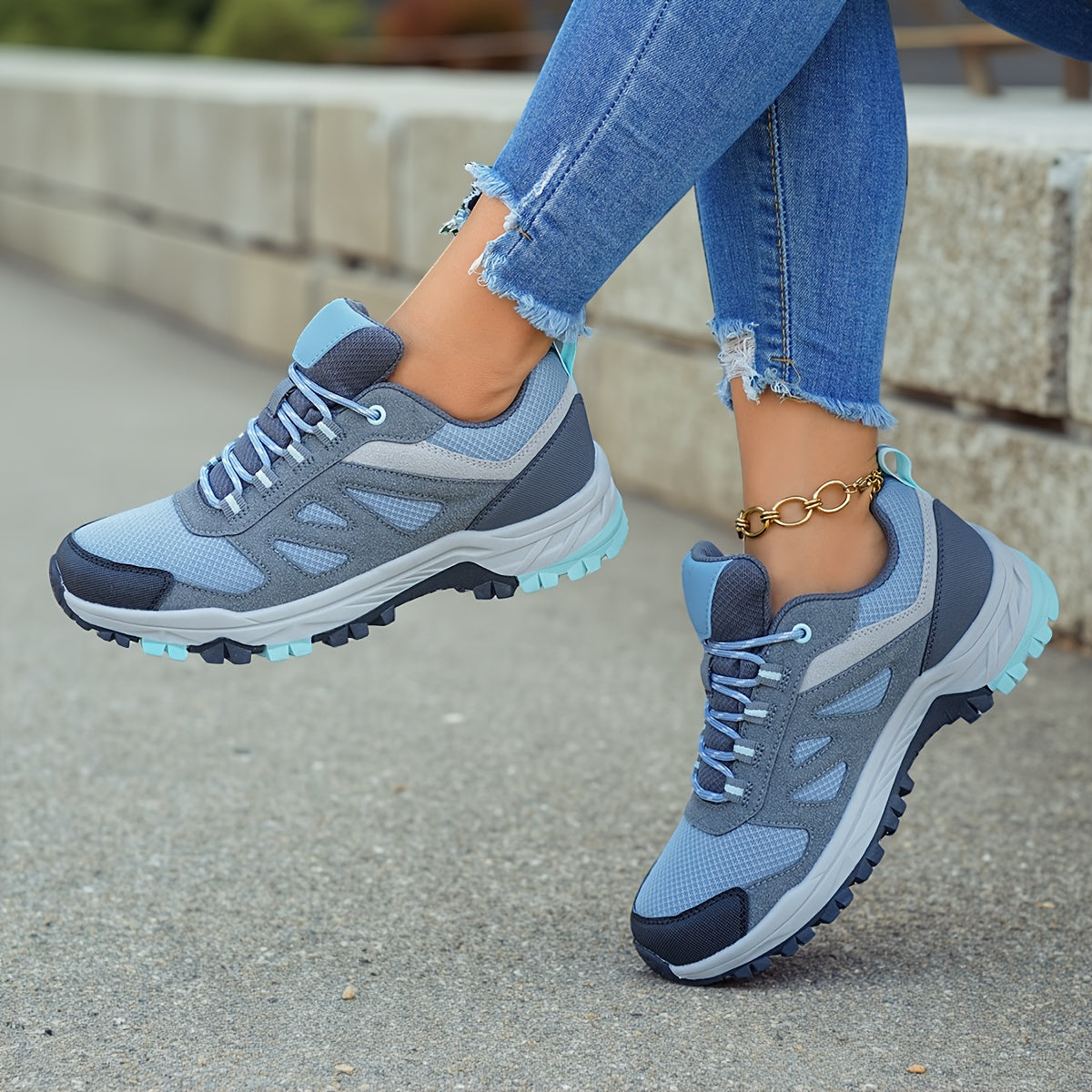 Women's Blue Grey Sneakers Ankle Boots With TPR Sole Breathable Fabric