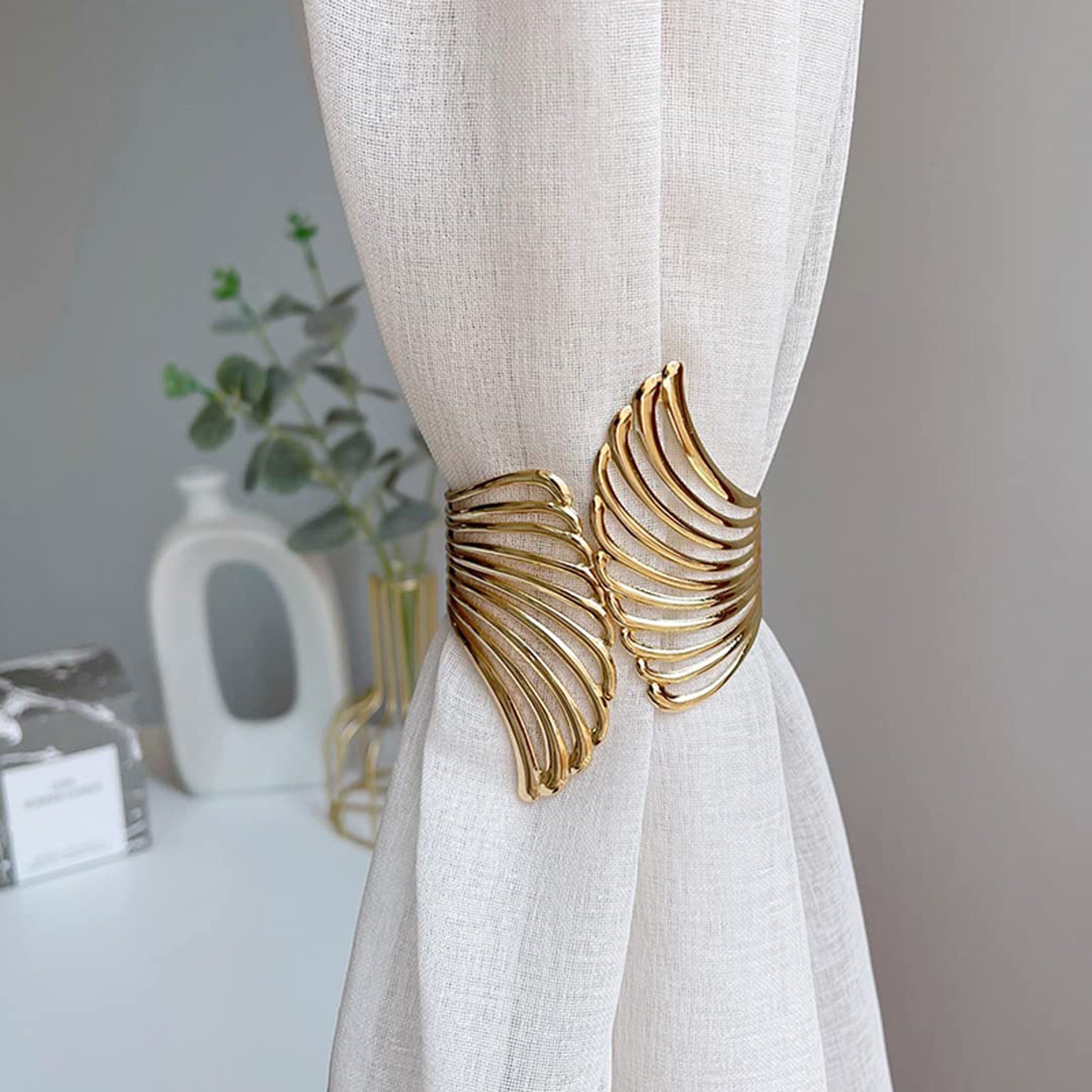 Golden Metal Angel Wing Curtain Clips Spring-Open Tiebacks for Living Room Bedroom