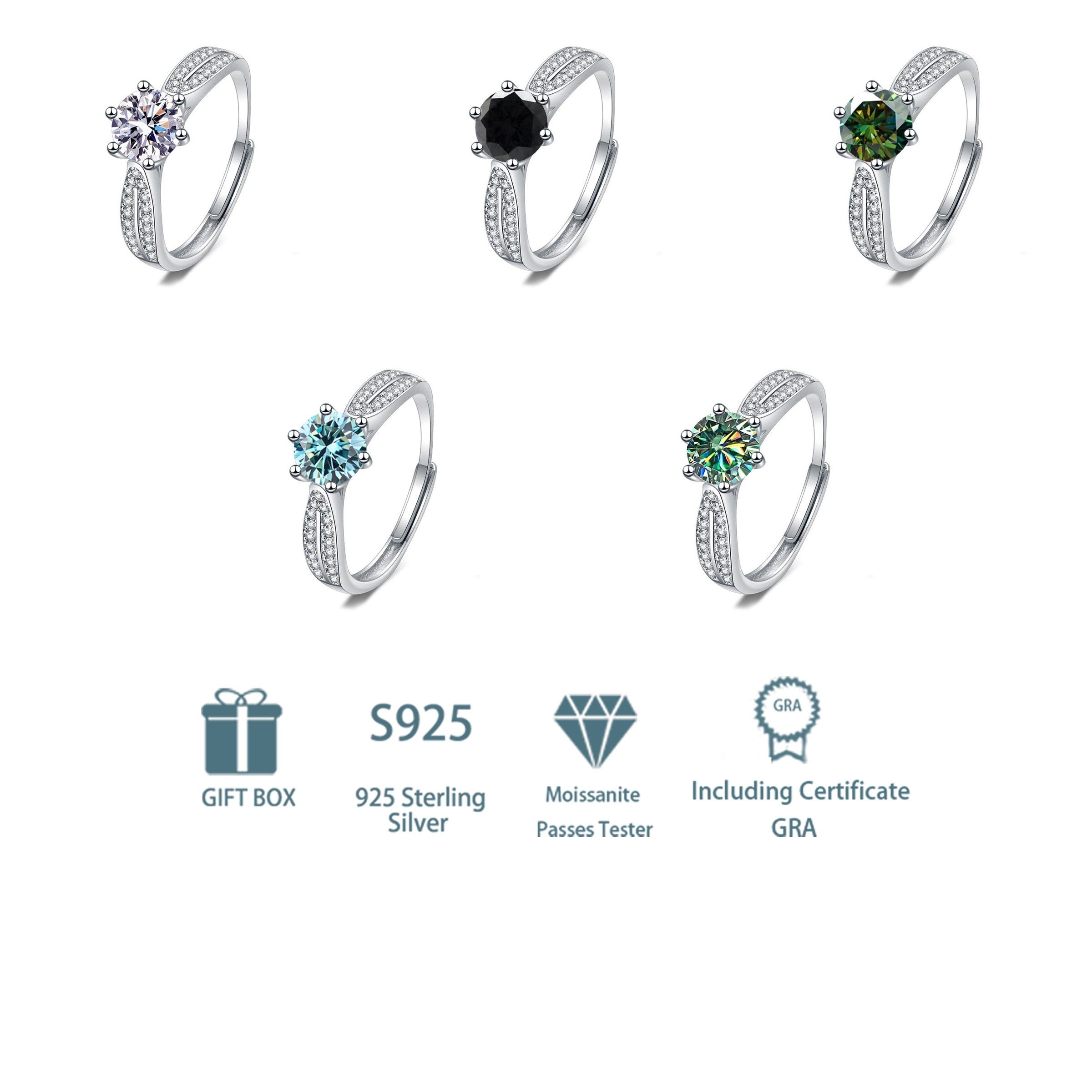 Sterling Silver 2ct Moissanite Engagement Ring Wedding Band Anniversary Gift