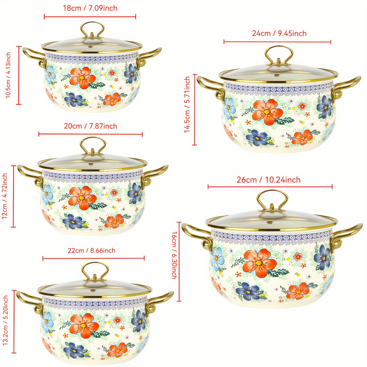 Enamel Soup and Stew Pot with Dual Handles, Clear Lid, Suitable for Gas and Induction Stoves