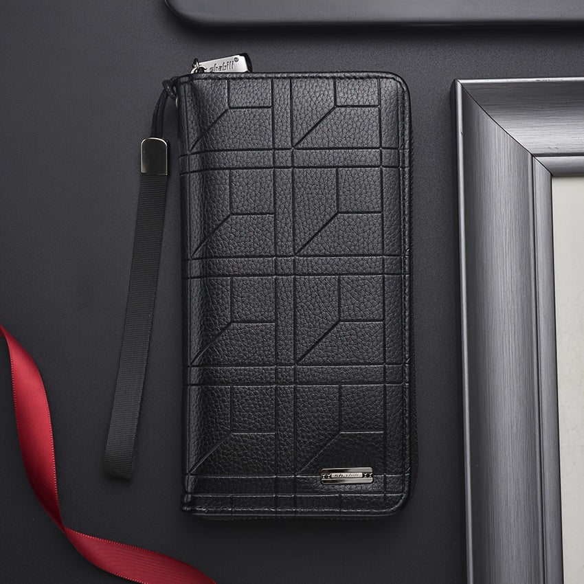 Мужской черный кошелек из искусственной кожи с большой вместимостью, держатель для нескольких карт и дизайном с буквами