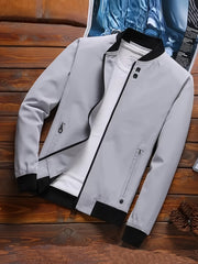 Men's Casual Polyester Sports Jacket for Spring and Autumn Lightweight Zipper Coat