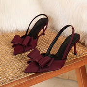 Women’s Elegant Bow-Decorated Pointed Toe Stiletto Heels Fabric Upper All-Season Party Shoes