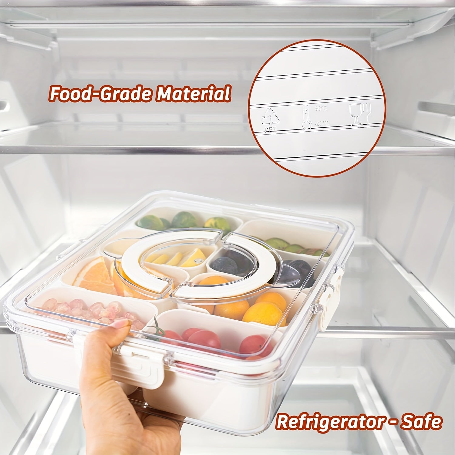 Single Serving Snack Tray with Lid Handle and Divider for Parties