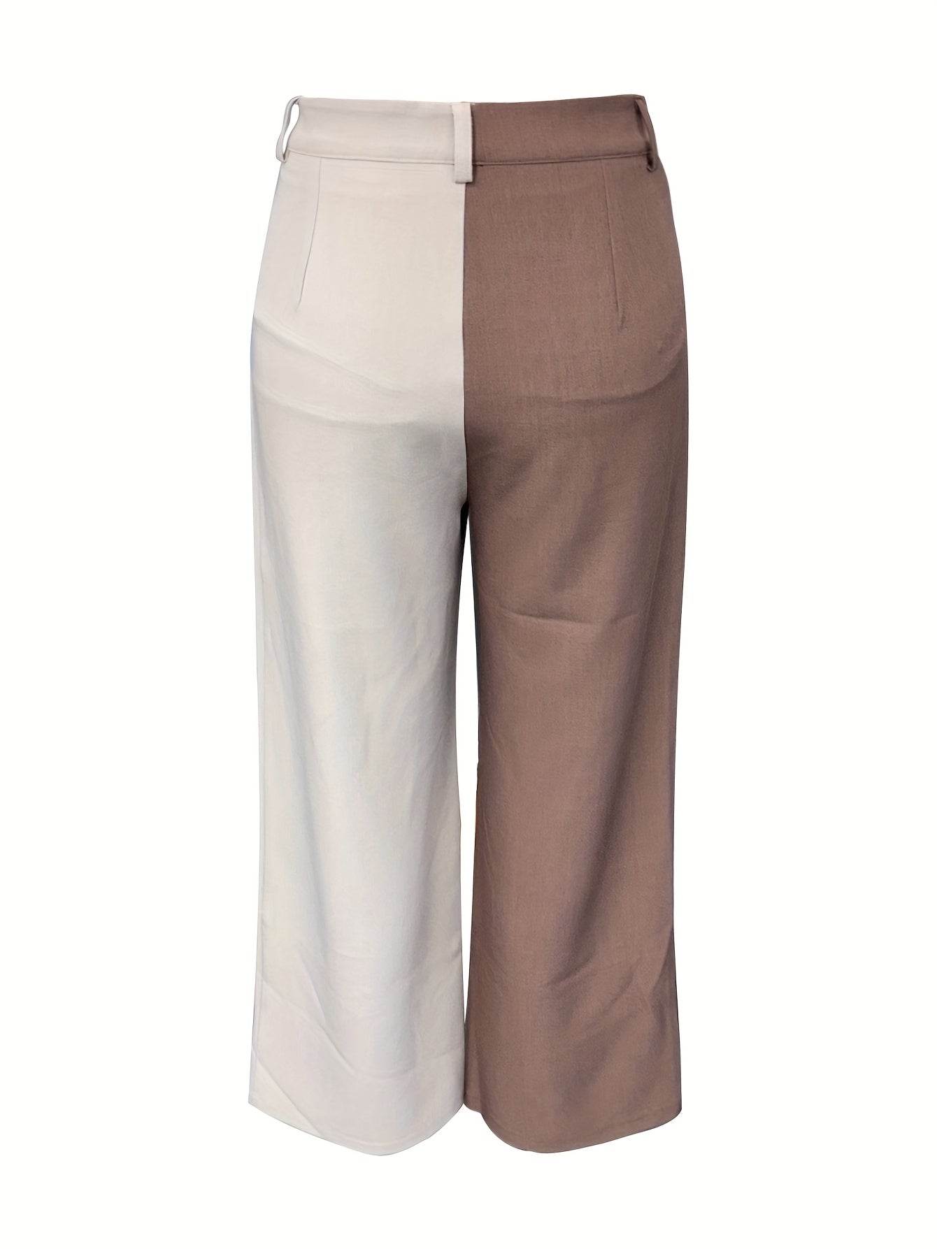 Color-Blocked Blazer and Wide-Leg Pants Set for Women Spring Fall Elegant Polyester