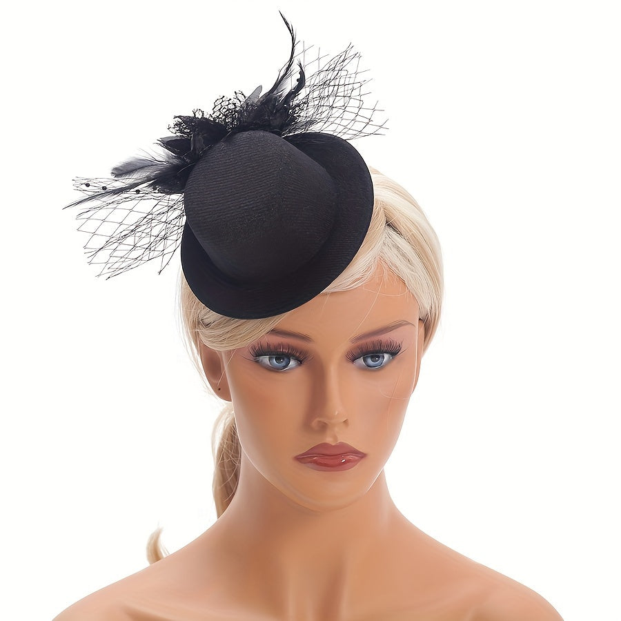 To'ylar, poygalar, Xellouin va partiyalar uchun tarmoqli tül va beret uslubidagi feather fascinator shlyapa, bosh band yoki klip bilan mavjud