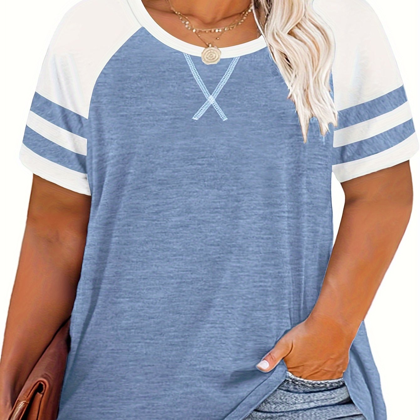 Plus-Size Women Casual Summer Sleeveless Top Light Pink White Stripes