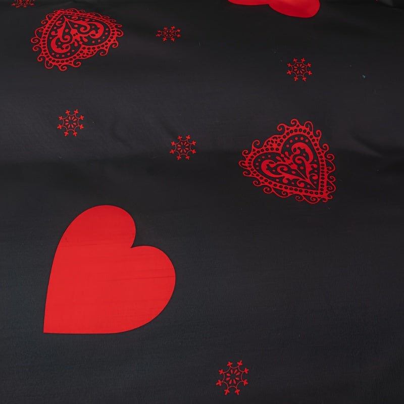 3-Piece Festive Bedding Set Heart Pattern Duvet Cover and Pillow Cases Polyester Fleece
