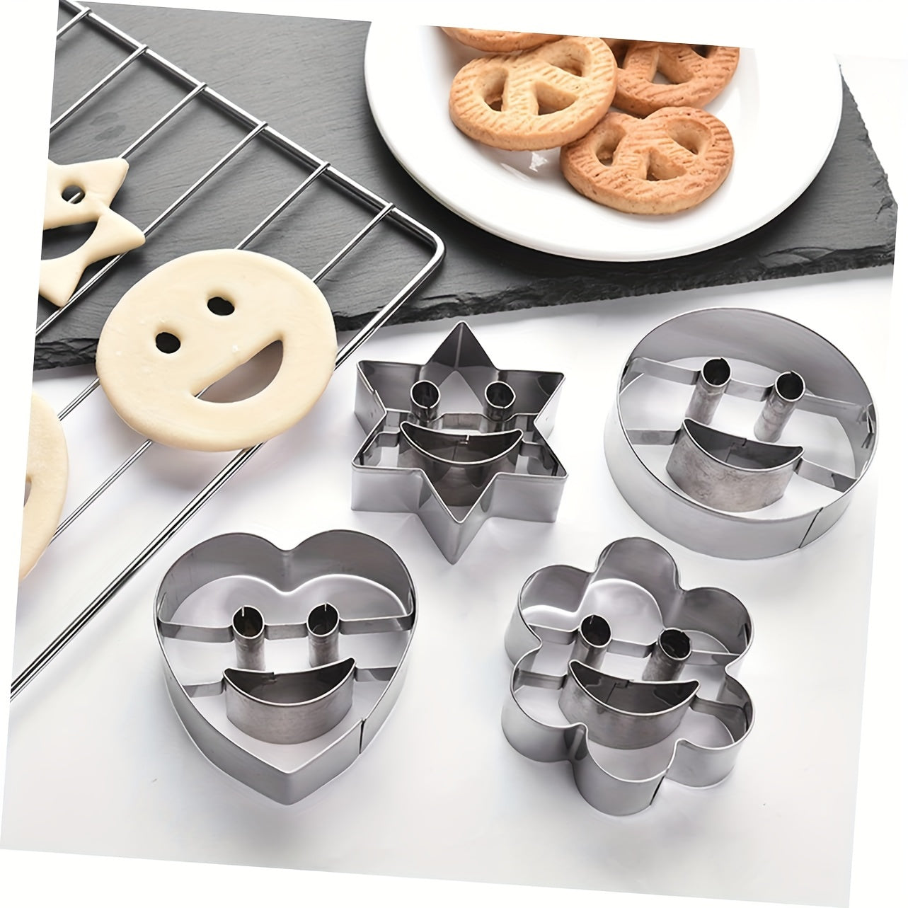 Set of 4 Stainless Steel Smiling Face Cookie Cutters for Baking Pastries and Biscuits