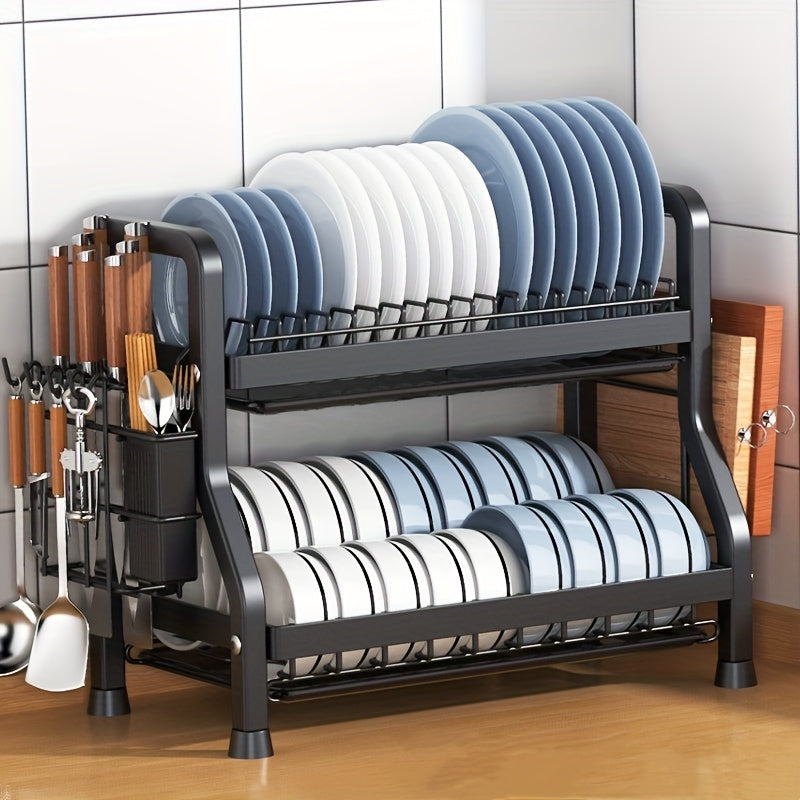 Kitchen Dish Drying Rack with Cutlery Holder, Space Saving 2 or 3 Layer Organizer