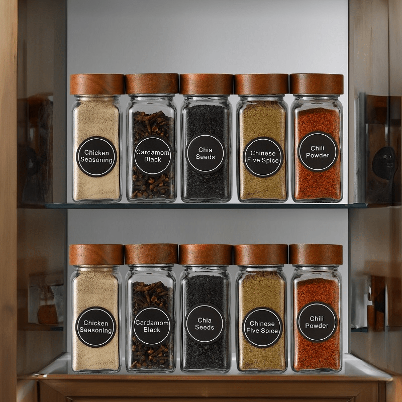 12-Pack Square Spice Jars Set with Glass Containers and Acacia Wood Shakers
