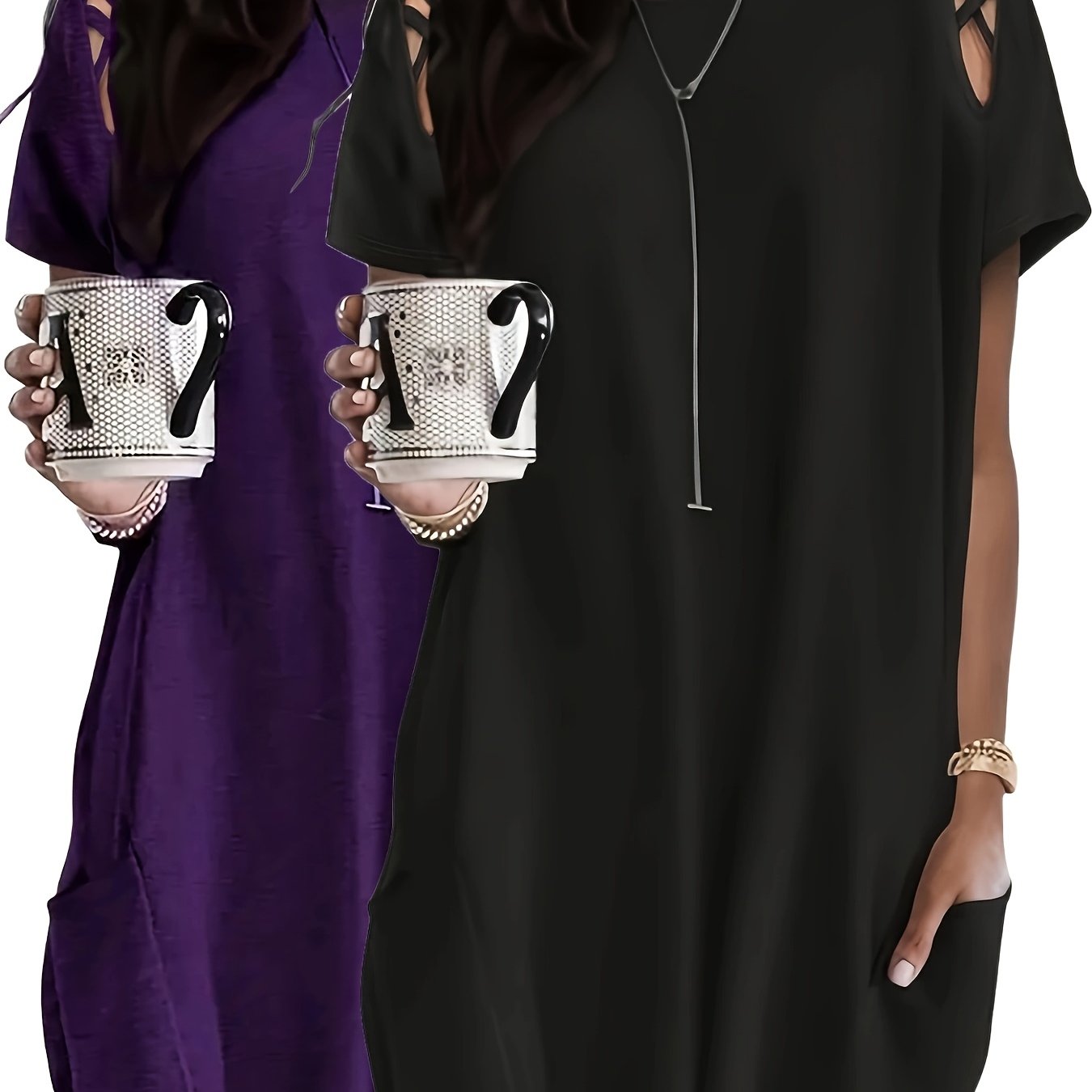 Plus o'lcham ayollar uchun batwing qo'lqopli kofta 2-to'plam qora, erkin fit bluz