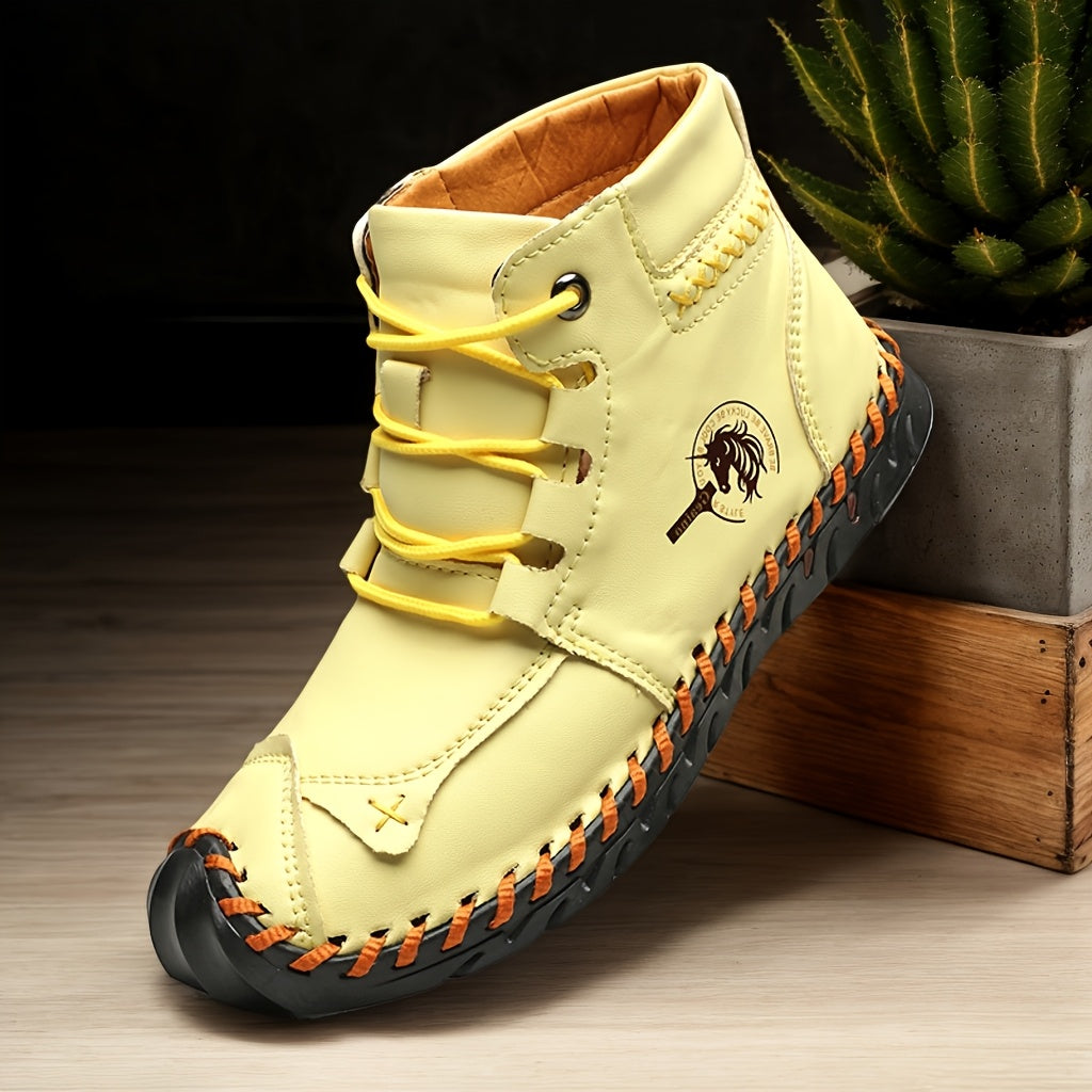 Women's Vintage-Inspired High-Top Lace-Up Boots with Flat Heel