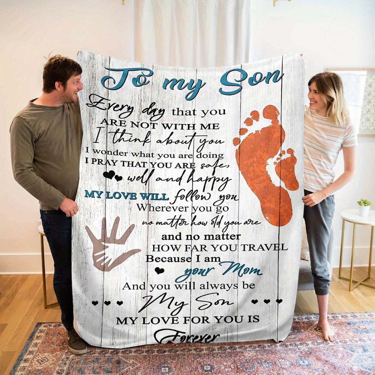 Flannel Fleece Throw Blanket for Son All Seasons Machine Washable Digital Print Polyester