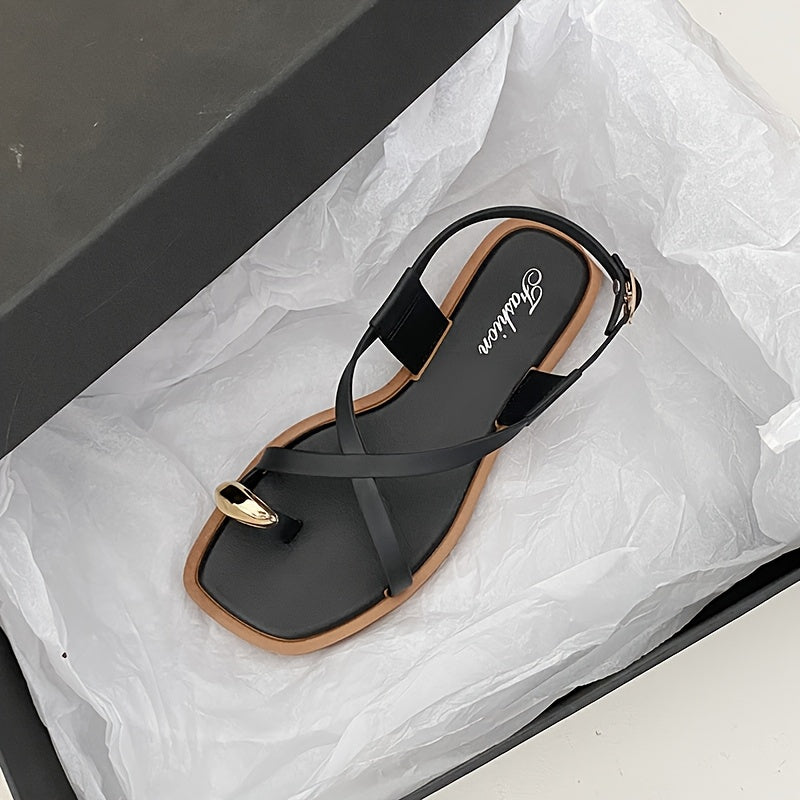 Women's Flat Sandals PVC Adjustable Buckle Beige Black Summer Shoes