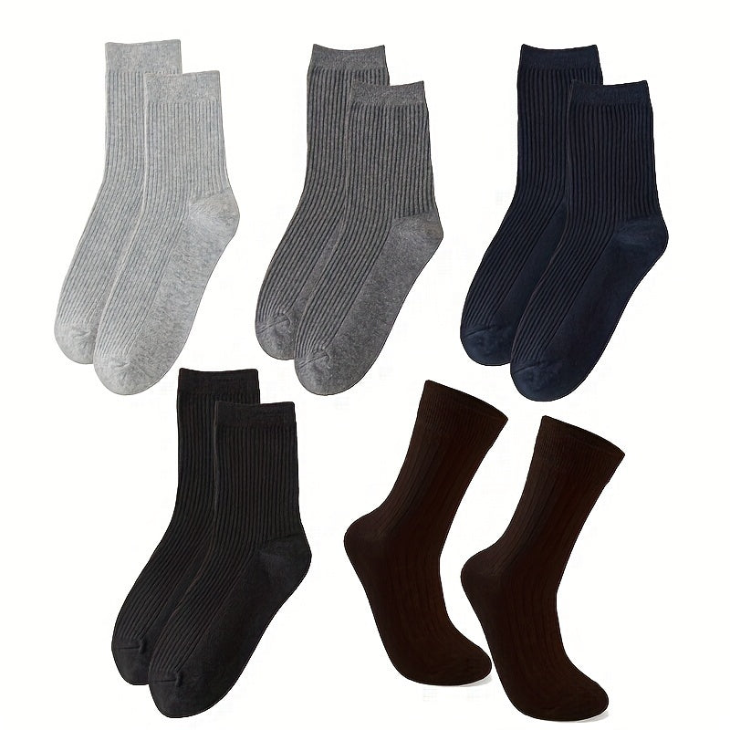 Men's Crew Socks 5/10 Pack Breathable Moisture-Wicking Odor-Resistant Solid Business Style for Fall Winter