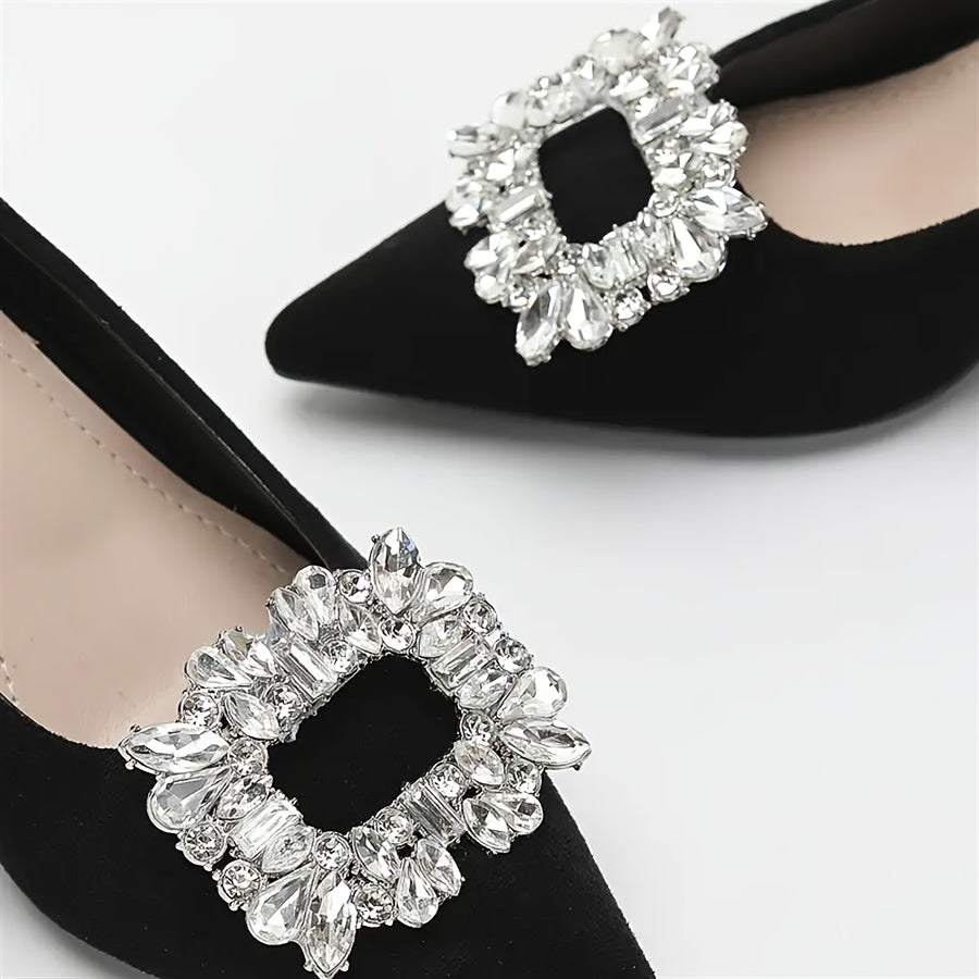 Women Crystal Shoe Clips 1 Pair Removable Rhinestone Buckle Decor