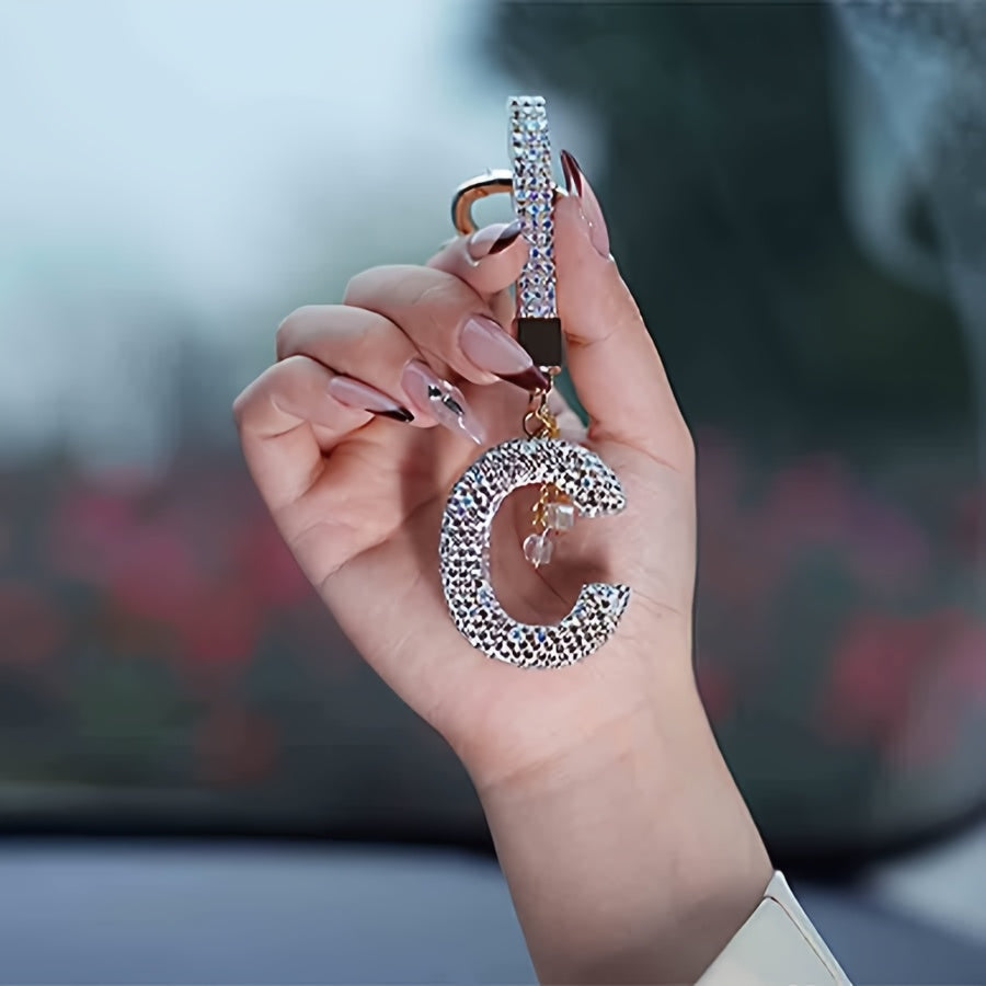 Resin Letter M Keychain Rhinestone Decor Gift Accessory for Birthdays and Christmas