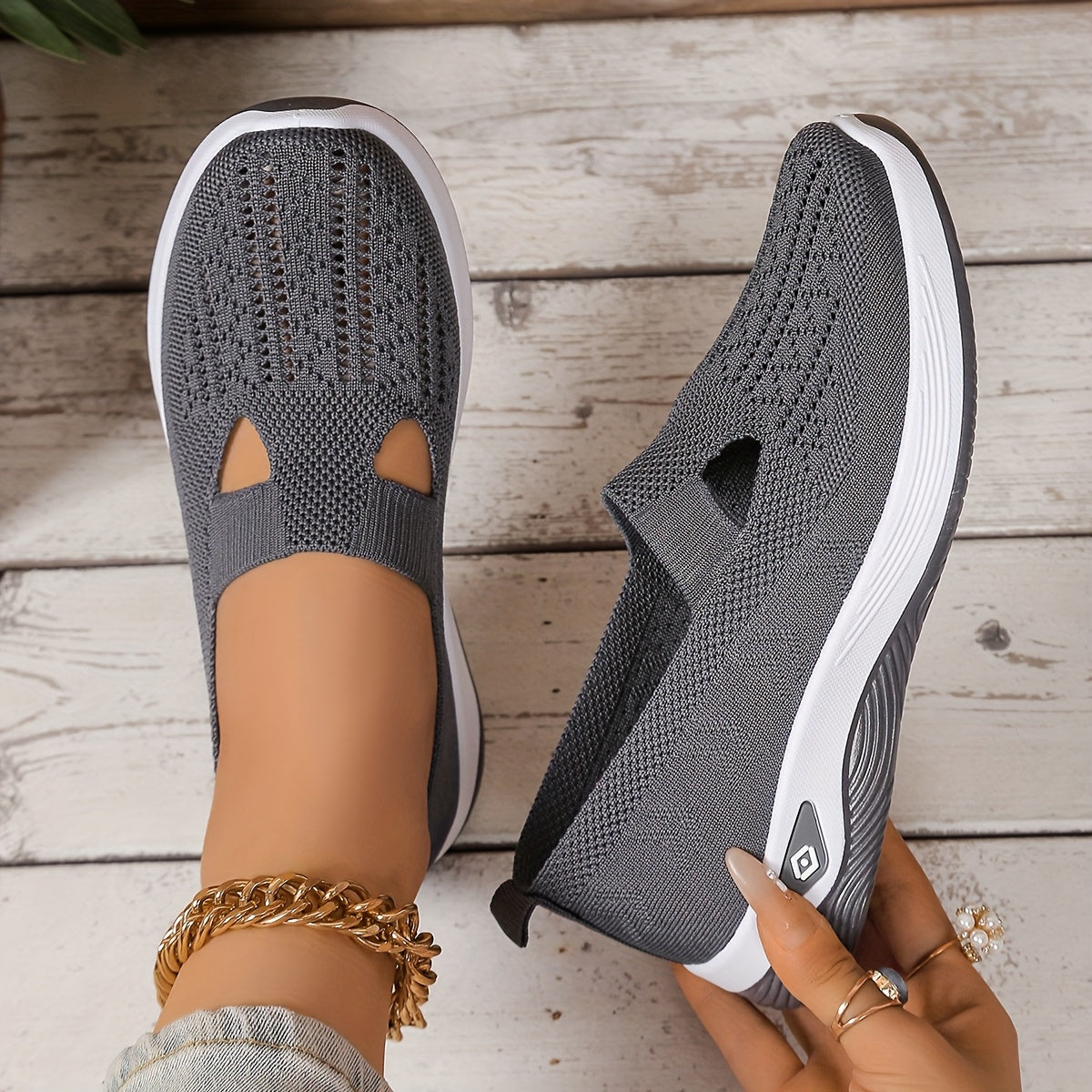 Женские дышащие вязаные плоские туфли casual лоферы с мягкой подошвой