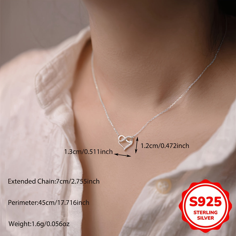 Women's Silver Necklace Heart Zirconia Lucky 8 Chain Jewelry
