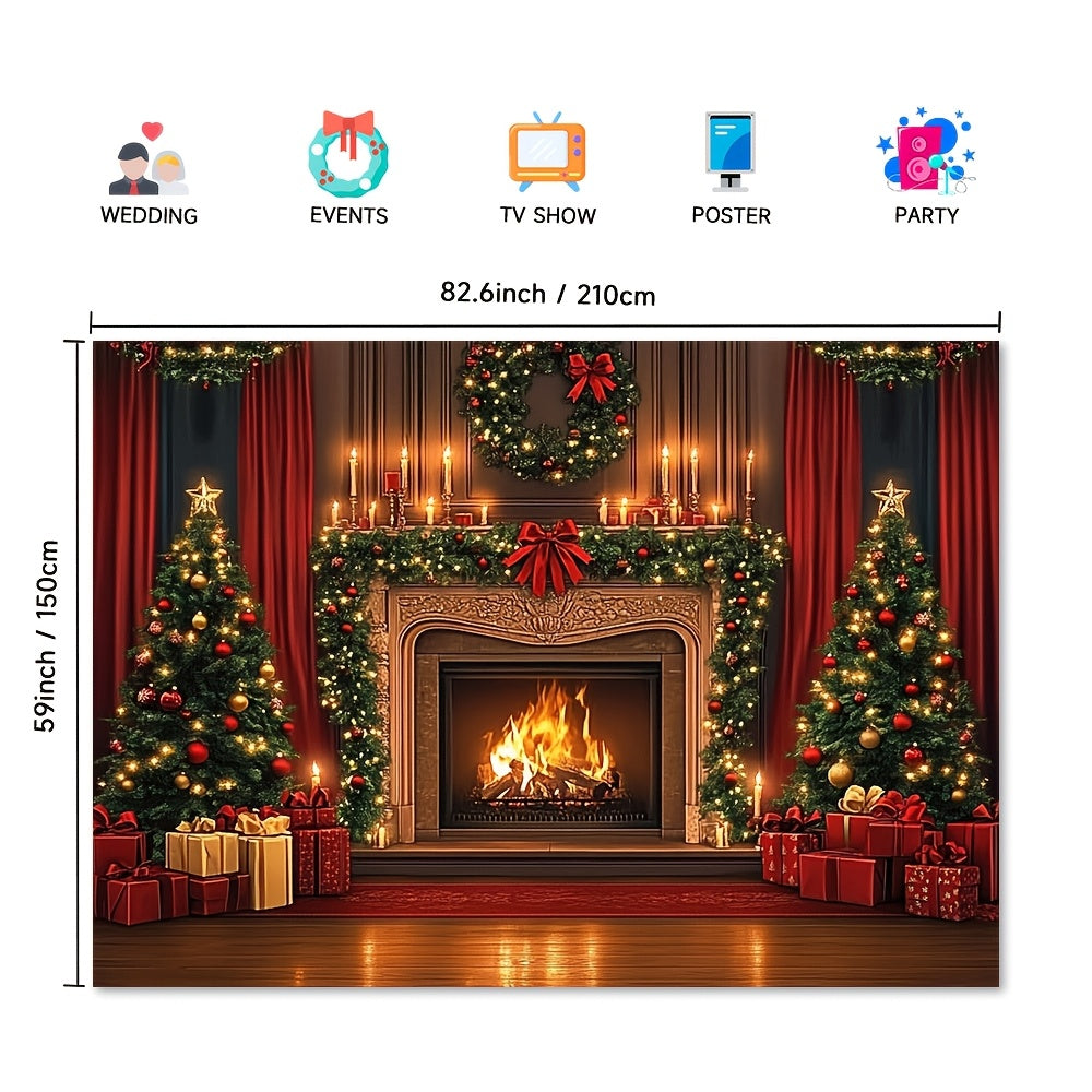 Brown Wooden Christmas Fireplace Backdrop for Weddings and Events