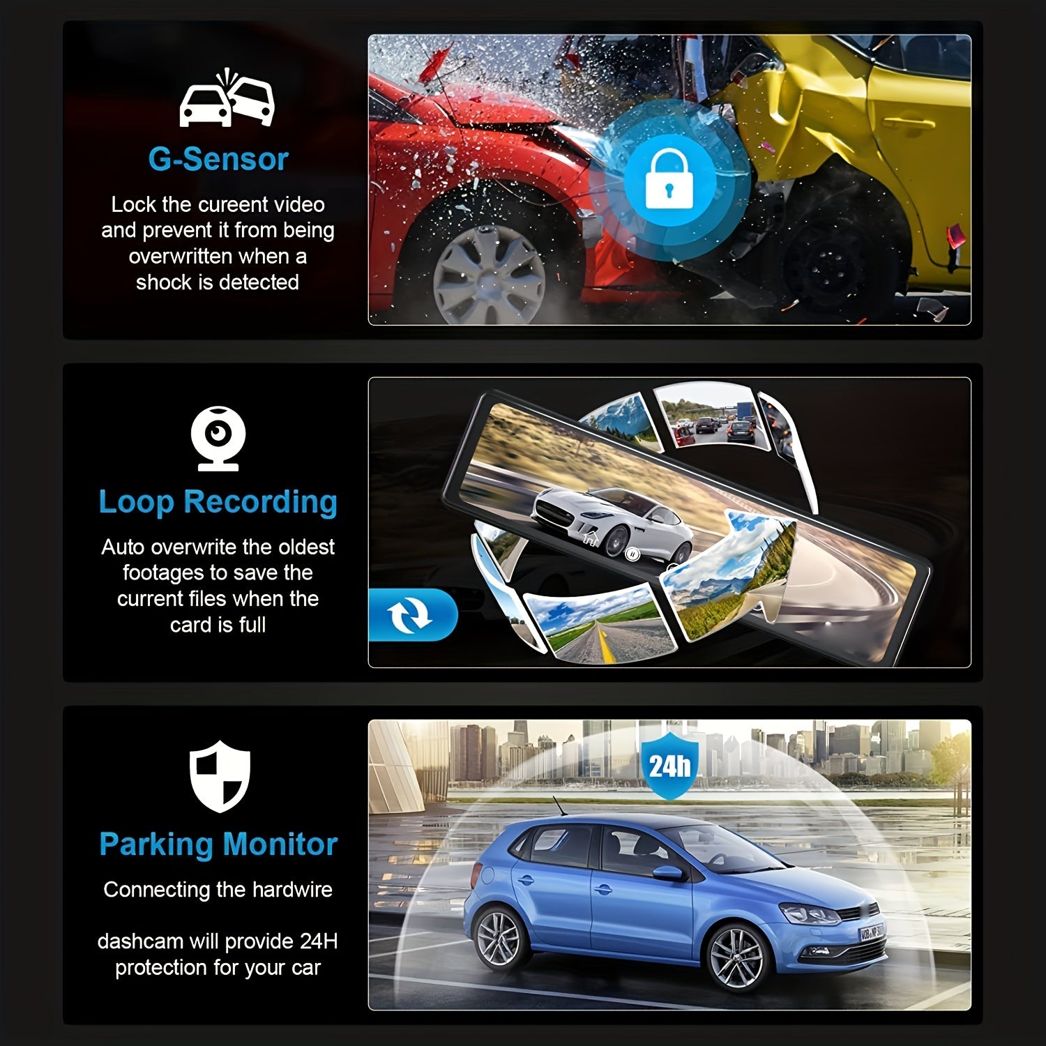 30.48cm Ikki tomonlama Dash Cam GPS bilan 4K oldi 1080P orqa OLED displey WiFi G-sensor