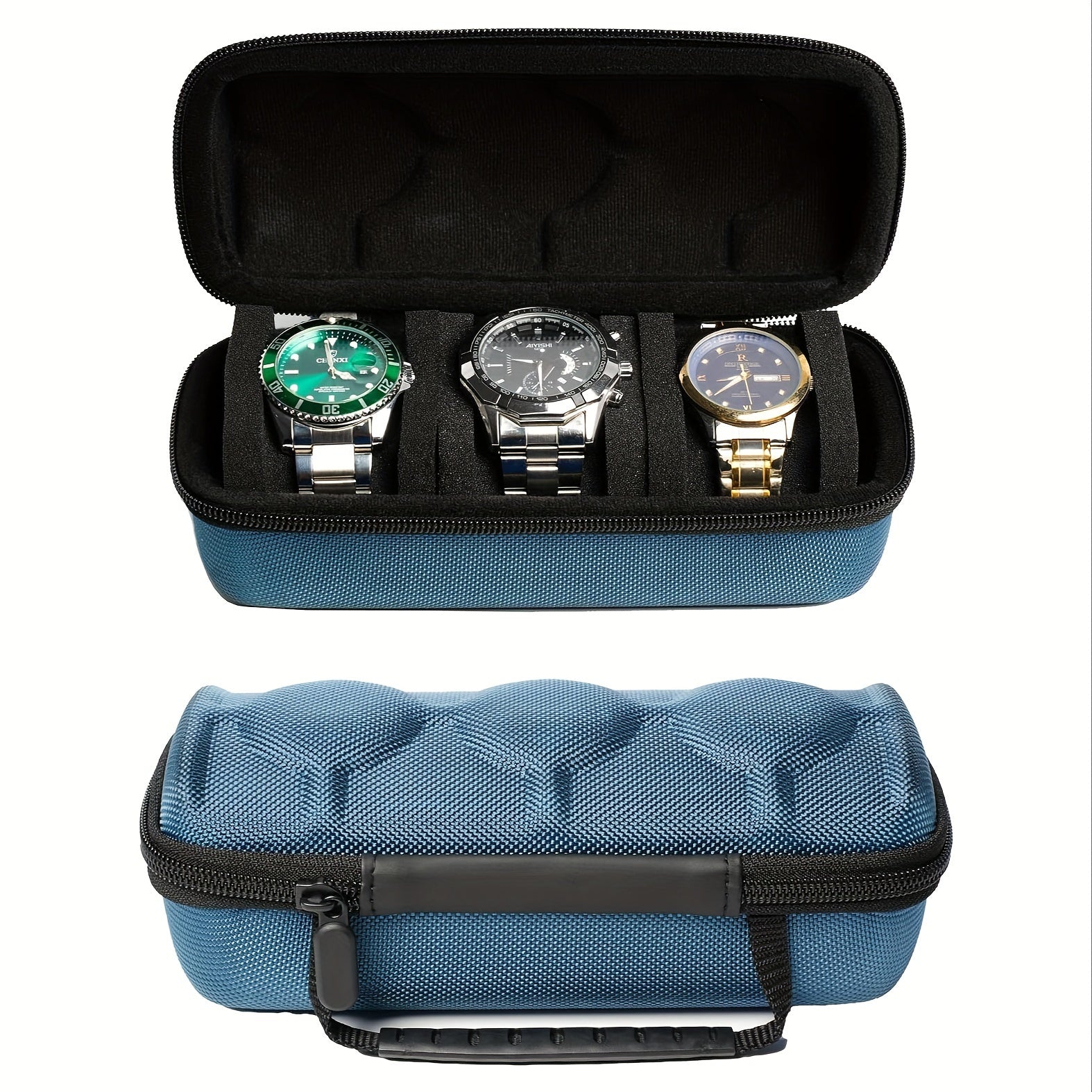 Black Watch Travel Case with 3 Slots, Watch Roll Organizer for Men Women