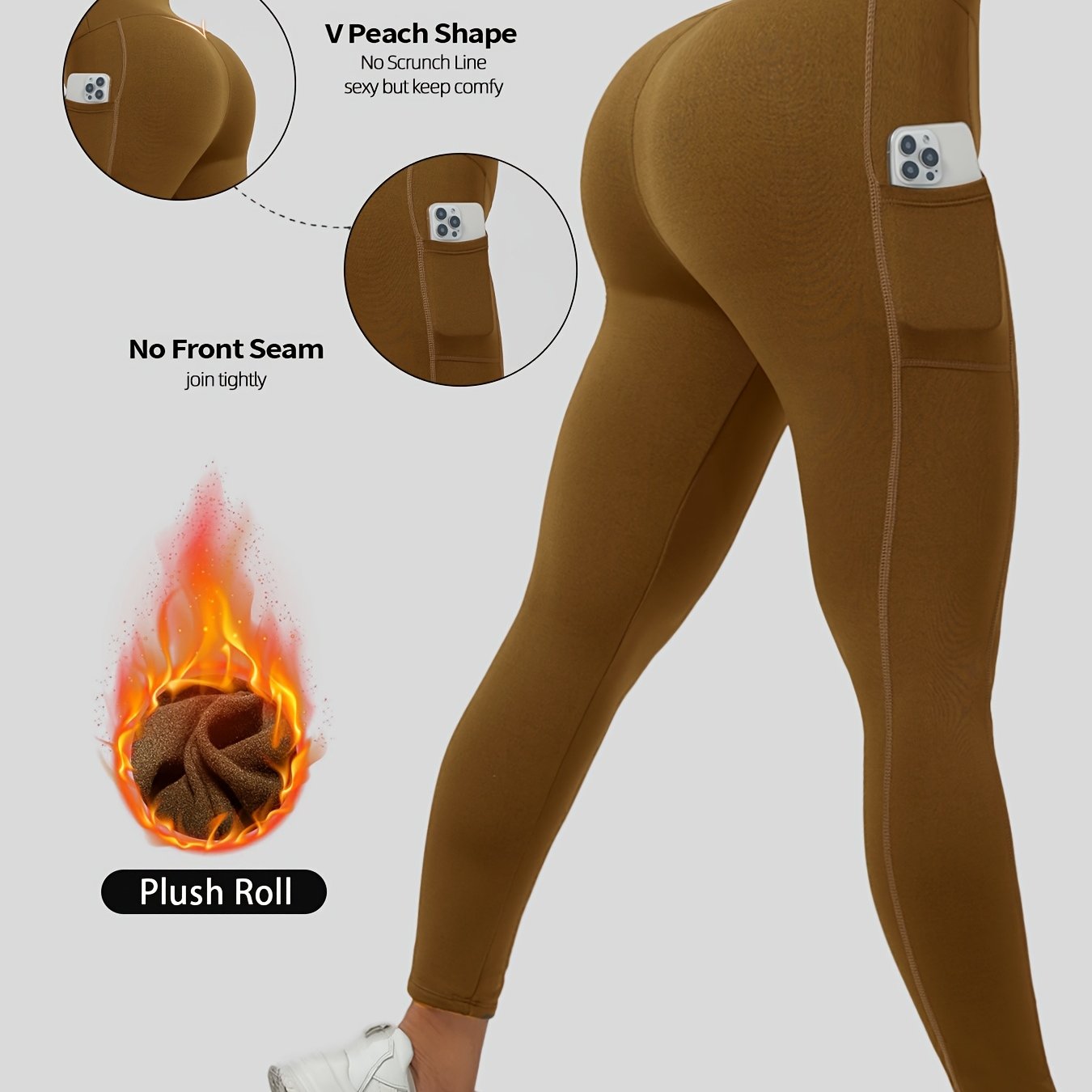 Women's Solid Color Yoga Leggings with Pocket Medium Support Polyester Knit Fabric