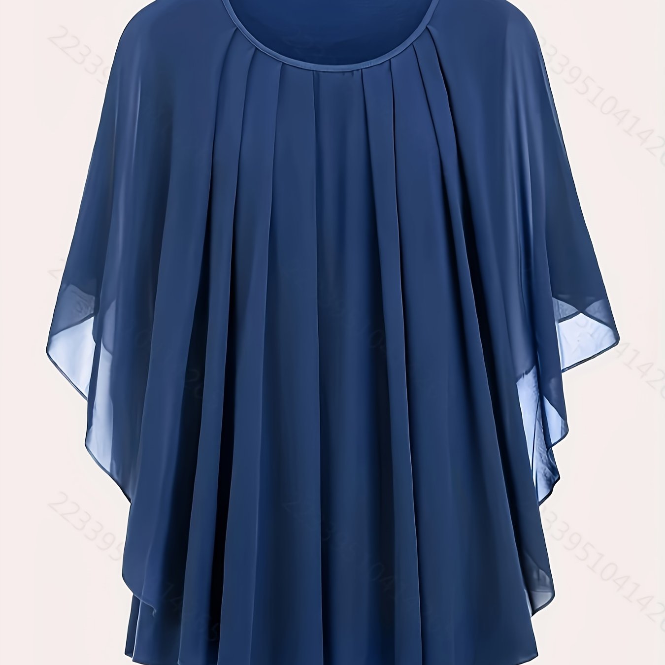 Plus Size Solid Pleated Batwing Sleeve Blouse with Crew Neck for Spring and Summer