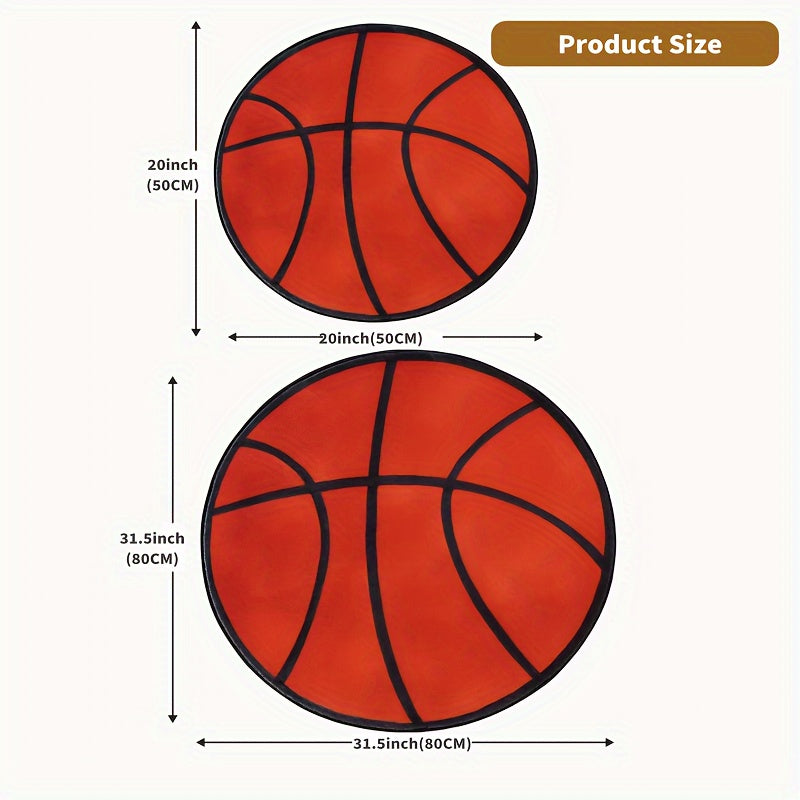 Thick Basketball-Inspired Round Area Rug, Soft Polyester, Easy to Clean, Bedroom or Living Room Decor
