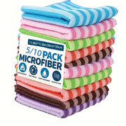 Microfiber Dish Towels Set with Striped Print, Absorbent, Easy to Wash, Kitchen Cleaning Cloths
