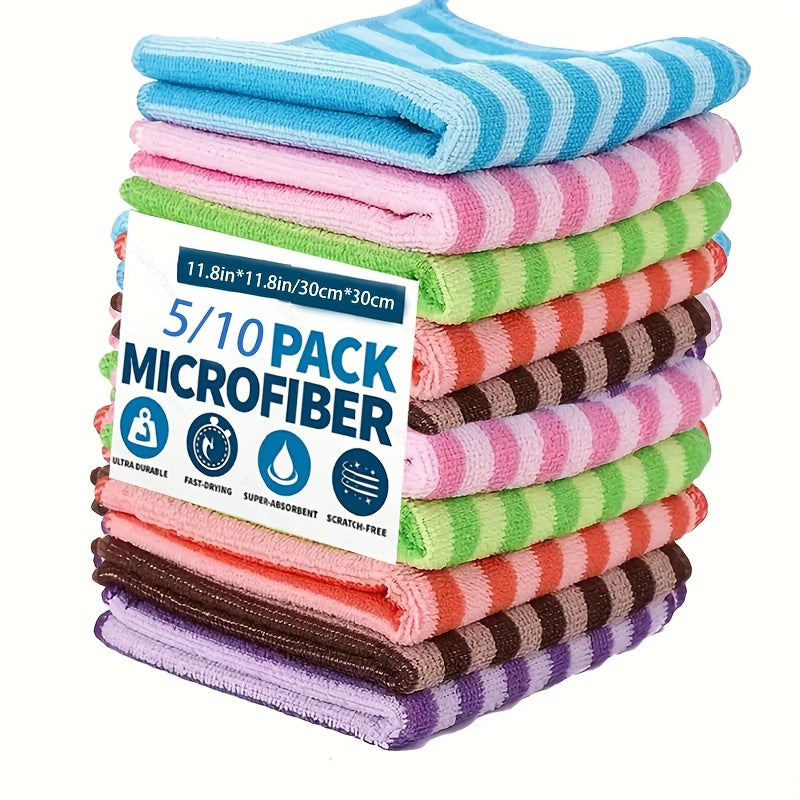 Microfiber Dish Towels Set with Striped Print, Absorbent, Easy to Wash, Kitchen Cleaning Cloths