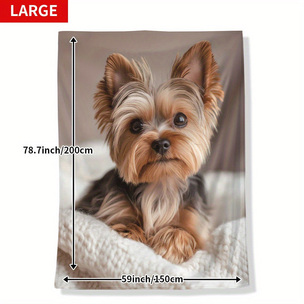 Yorkshire Terrier Pattern Flannel Throw Blanket Quilted Knit Polyester All-Season Decorative for Napping Camping Travel