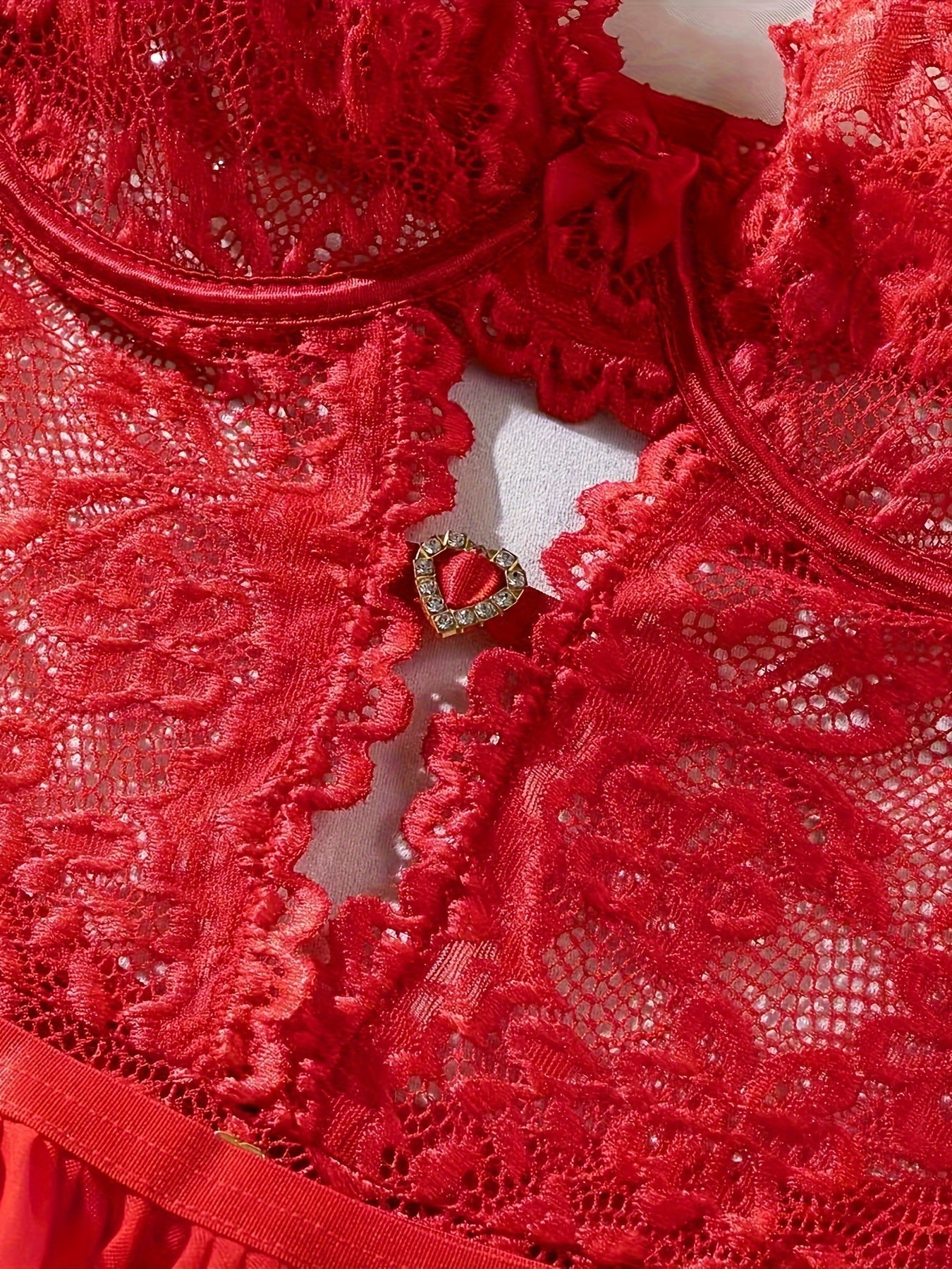 Women's Floral Print Lingerie Bodysuit with Bowknot and Mesh Hollow Design