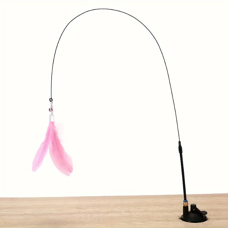 Interactive Cat Teaser Wand Toy with Steel Wire Detachable Feather and Suction Cup Base